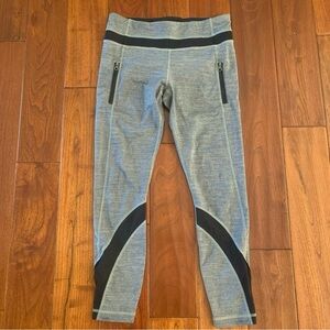 Lululemon Women's Inspire Tight II Gray/Black Size 8 Leggings Mesh Zip Pockets